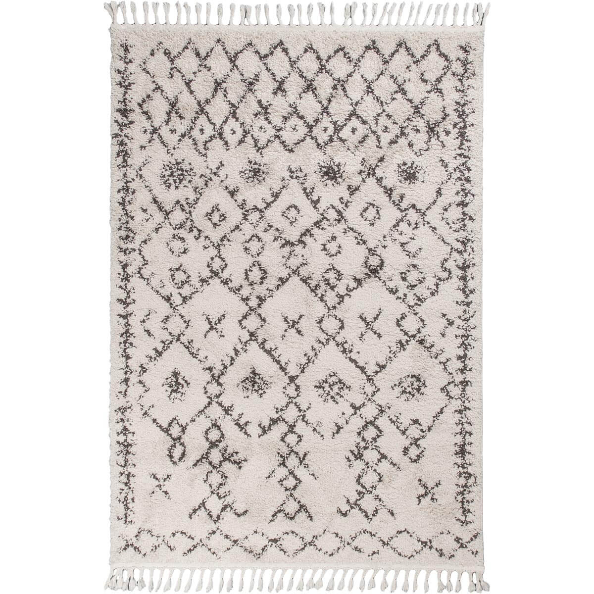 שטיח שאגי מרקש 06 קרם/שחור עם פרנזים | השטיח האדום