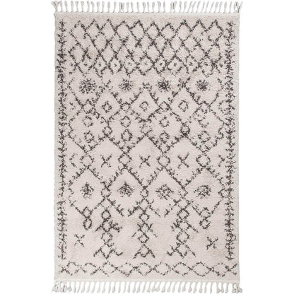 שטיח שאגי מרקש 06 קרם/שחור עם פרנזים | השטיח האדום