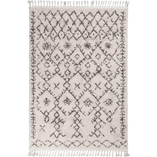 שטיח שאגי מרקש 06 קרם/שחור עם פרנזים SHAGI - hover