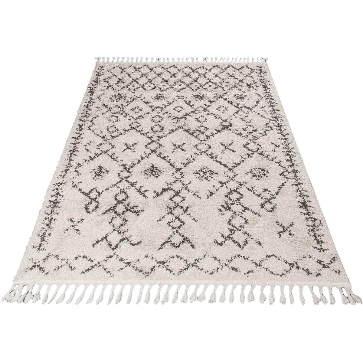 שטיח שאגי מרקש 06 קרם/שחור עם פרנזים | השטיח האדום