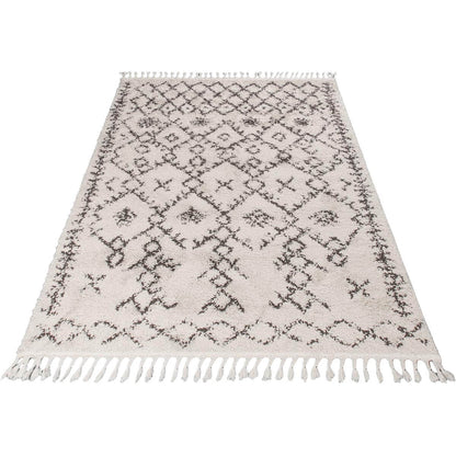 שטיח שאגי מרקש 06 קרם/שחור עם פרנזים | השטיח האדום