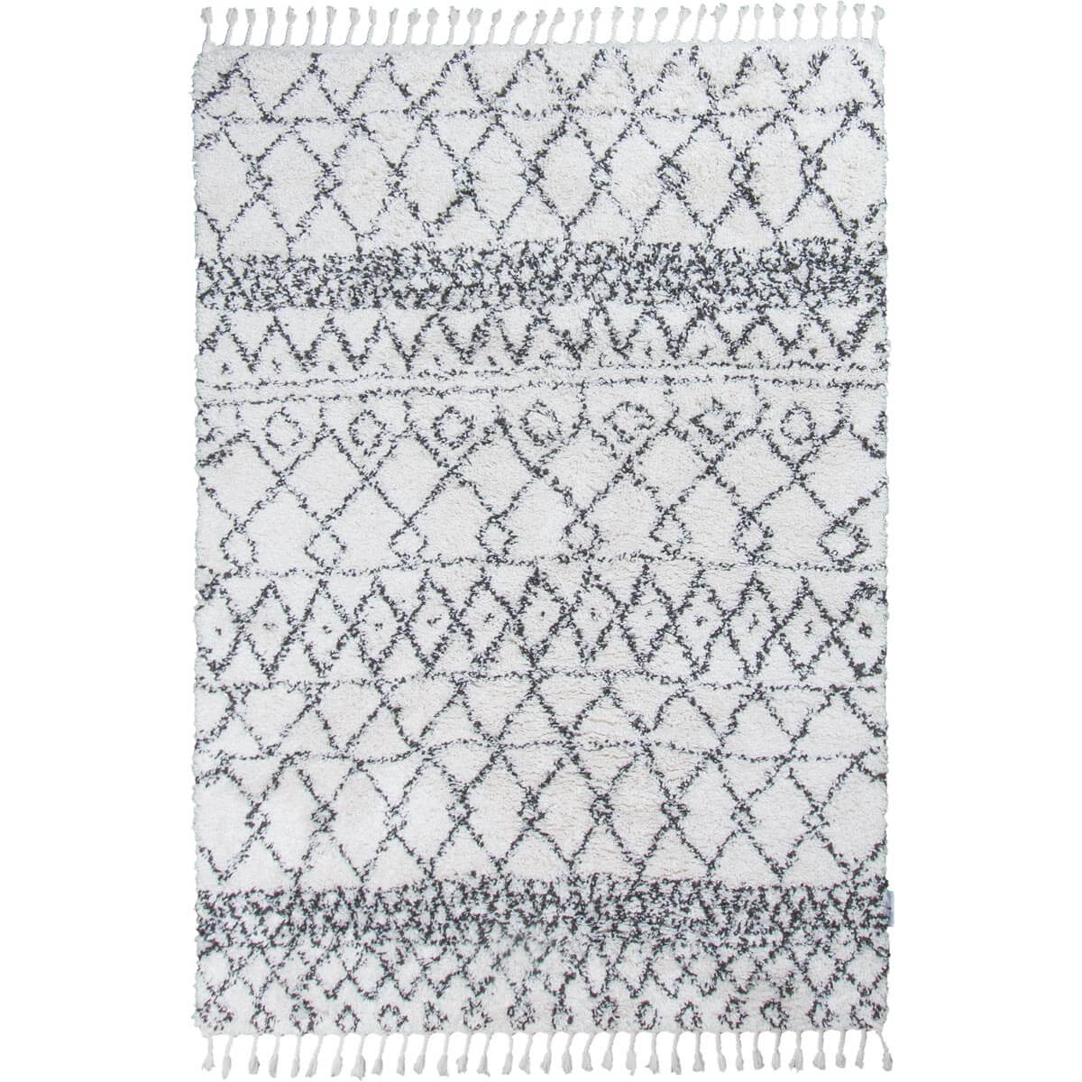 שטיח קזבלנקה 01 לבן/שחור עם פרנזים | השטיח האדום