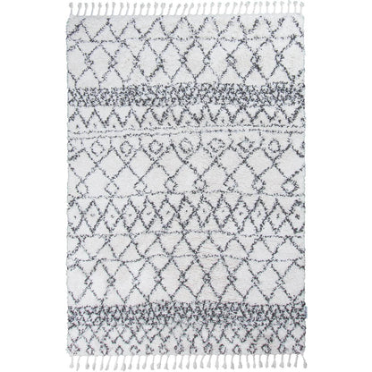 שטיח קזבלנקה 01 לבן/שחור עם פרנזים | השטיח האדום