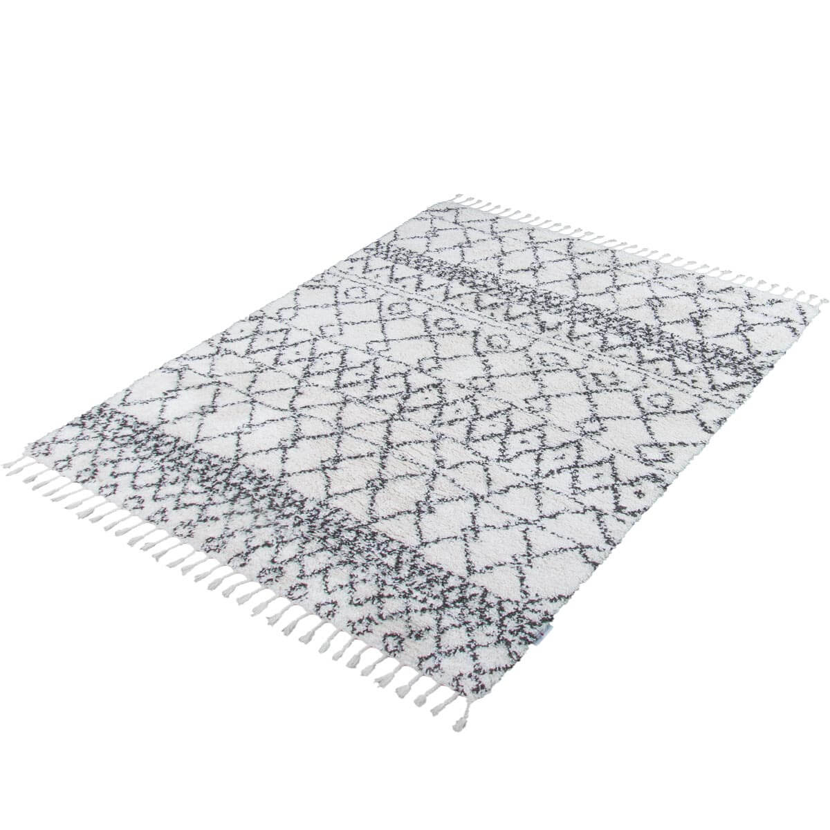 שטיח קזבלנקה 01 לבן/שחור עם פרנזים | השטיח האדום