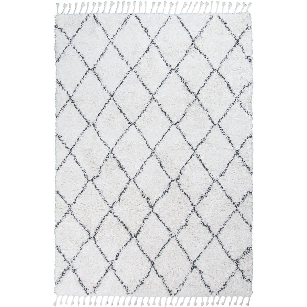 שטיח קזבלנקה 03 לבן/שחור עם פרנזים | השטיח האדום