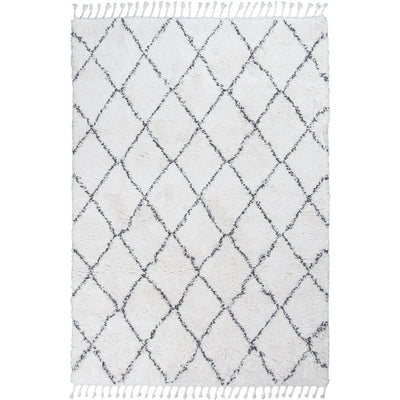 שטיח קזבלנקה 03 לבן/שחור עם פרנזים | השטיח האדום
