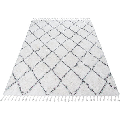 שטיח קזבלנקה 03 לבן/שחור עם פרנזים | השטיח האדום