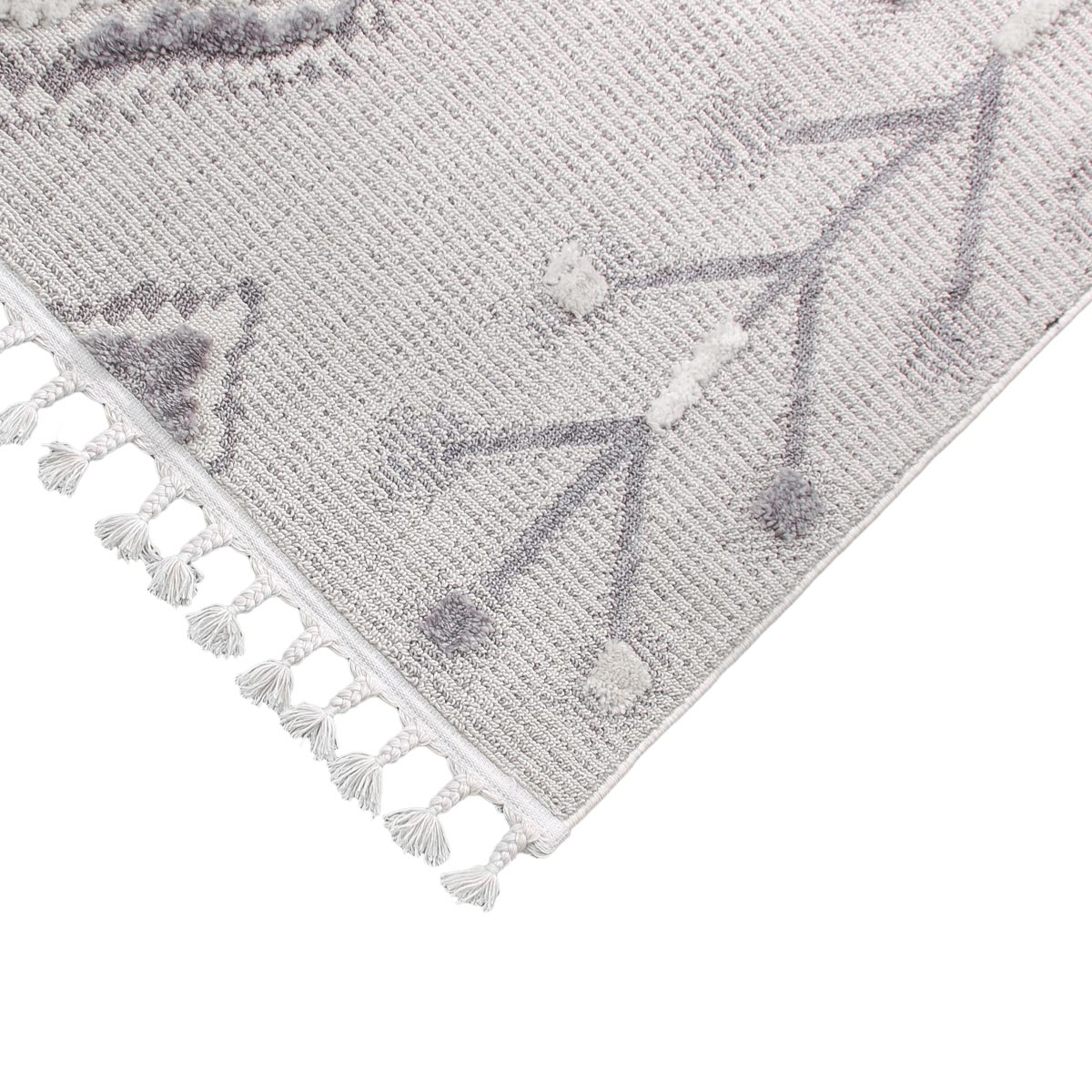 שטיח אטלס 13 אפור/קרם עם פרנזים | השטיח האדום