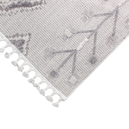 שטיח אטלס 13 אפור/קרם עם פרנזים | השטיח האדום