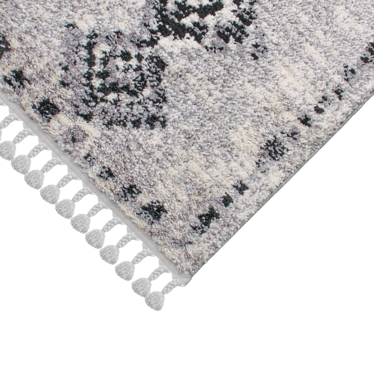 שטיח טנג'יר 09 אפור/שחור עם פרנזים | השטיח האדום