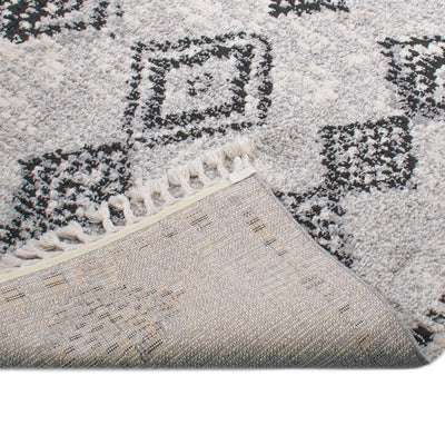שטיח טנג'יר 09 אפור/שחור עם פרנזים | השטיח האדום