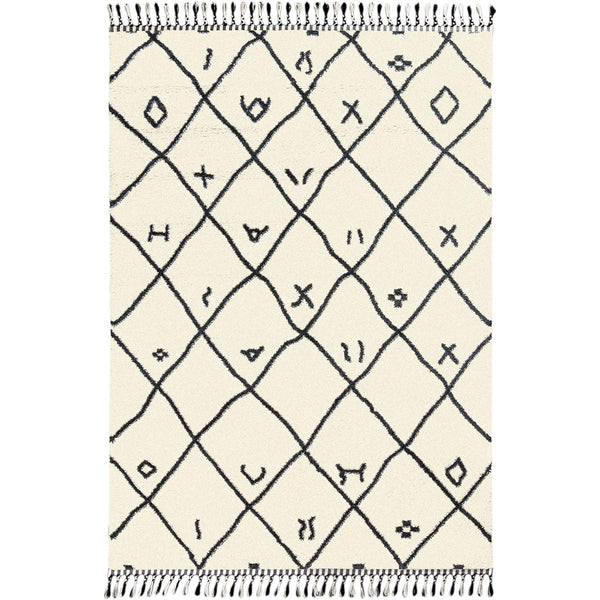 שטיח מרקש 17 קרם/שחור עם פרנזים MARAKESH