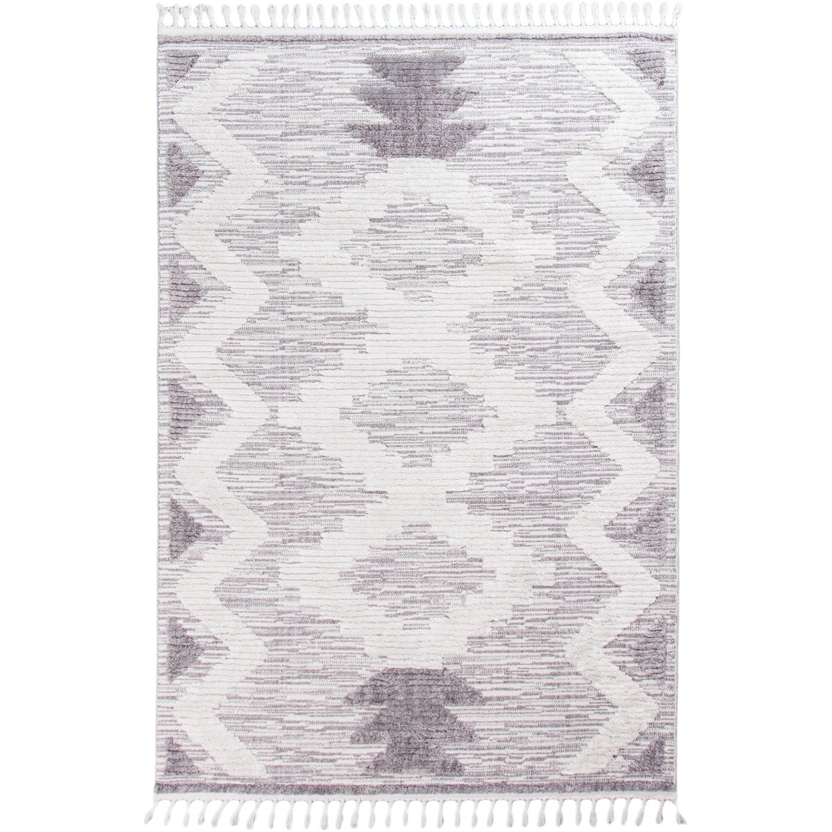 שטיח אטלס 06 אפור/קרם עם פרנזים | השטיח האדום