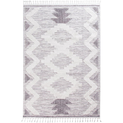 שטיח אטלס 06 אפור/קרם עם פרנזים | השטיח האדום