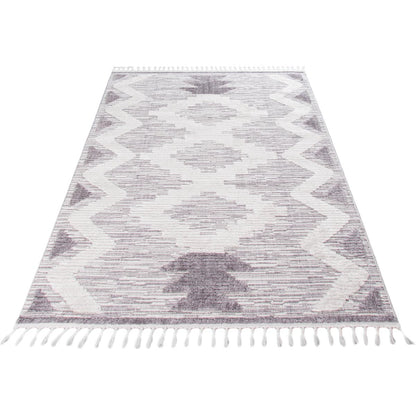 שטיח אטלס 06 אפור/קרם עם פרנזים | השטיח האדום