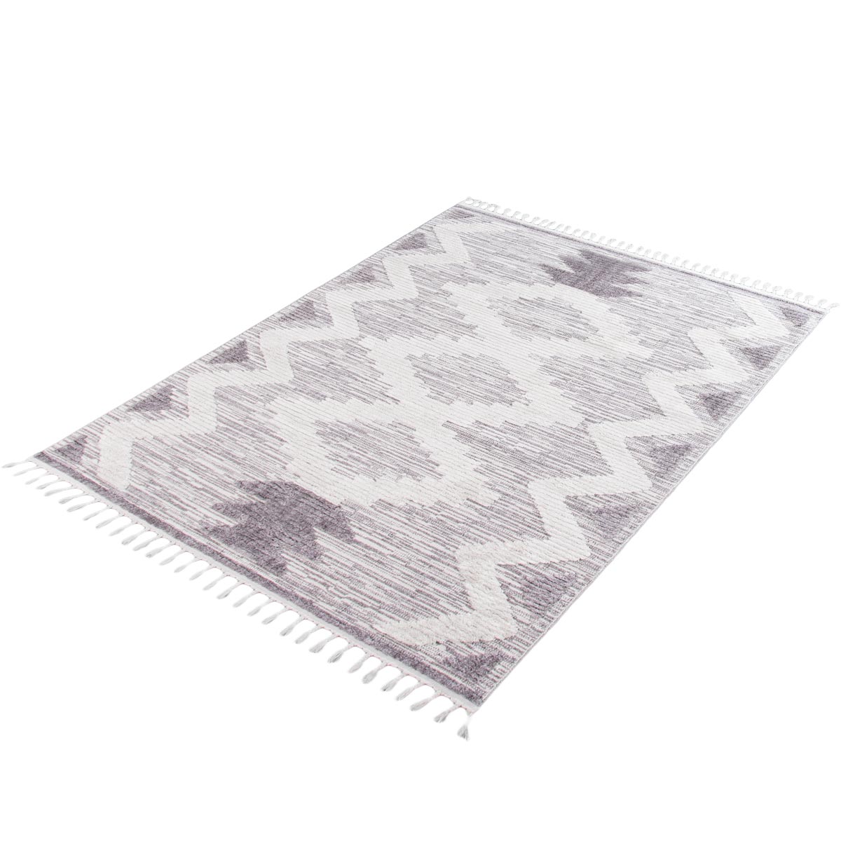 שטיח אטלס 06 אפור/קרם עם פרנזים | השטיח האדום