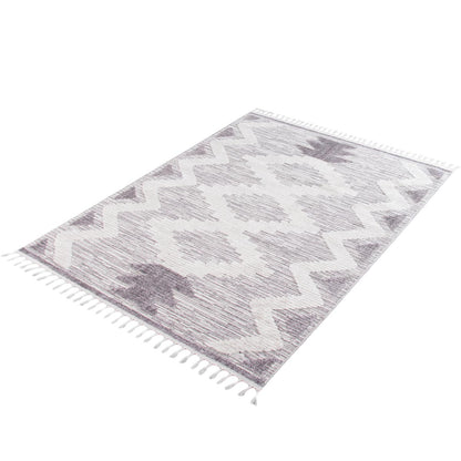 שטיח אטלס 06 אפור/קרם עם פרנזים | השטיח האדום