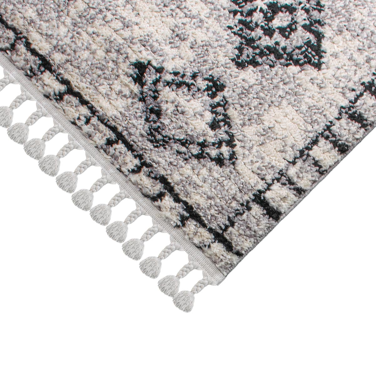 שטיח טנג'יר 10 אפור/שחור עם פרנזים | השטיח האדום