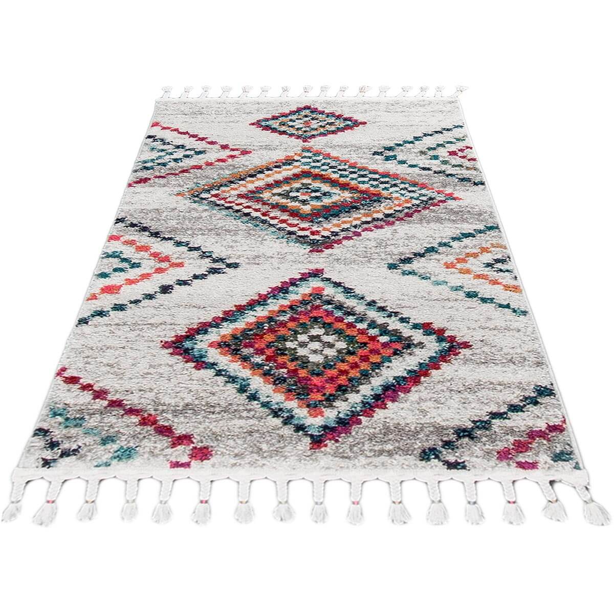 שטיח מיקונוס 02 קרם/אפור עם פרנזים | השטיח האדום