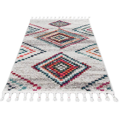 שטיח מיקונוס 02 קרם/אפור עם פרנזים | השטיח האדום