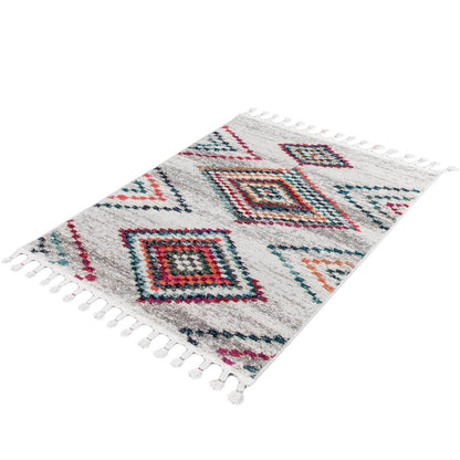 שטיח מיקונוס 02 קרם/אפור עם פרנזים | השטיח האדום