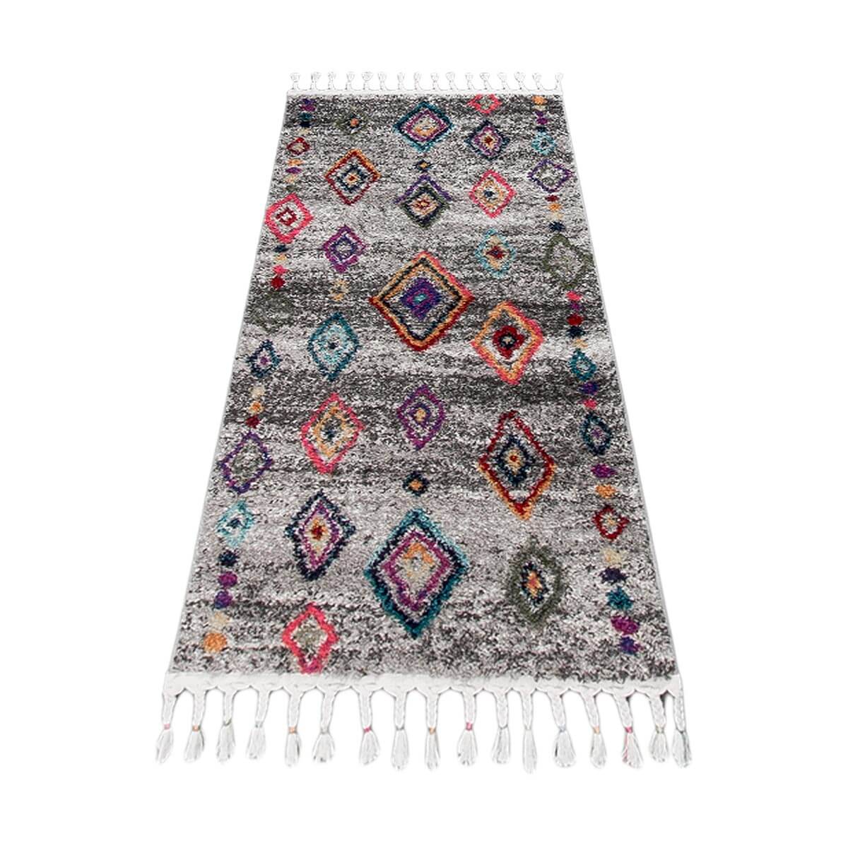 שטיח מיקונוס 03 אפור ראנר עם פרנזים | השטיח האדום