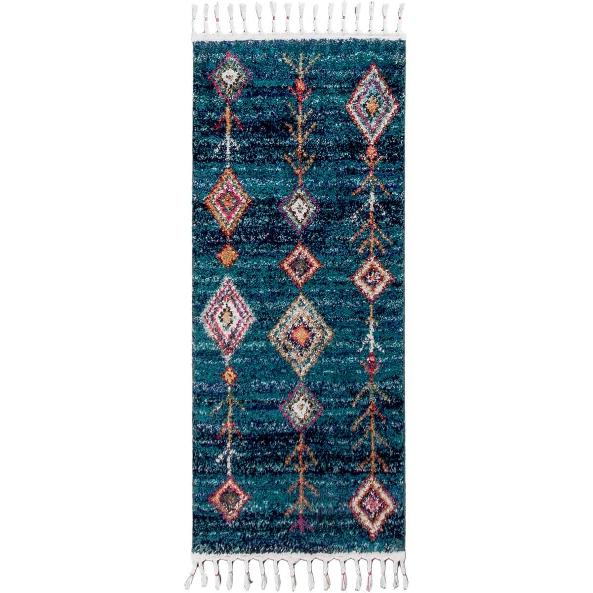 שטיח מיקונוס 01 כחול ראנר עם פרנזים | השטיח האדום