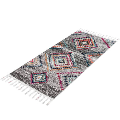 שטיח מיקונוס 02 אפור ראנר עם פרנזים | השטיח האדום