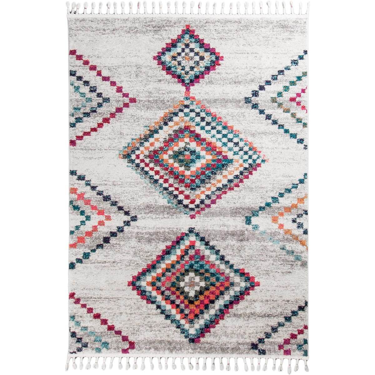 שטיח מיקונוס 02 קרם/אפור עם פרנזים | השטיח האדום