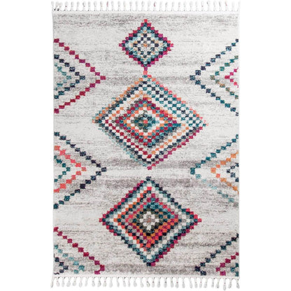 שטיח מיקונוס 02 קרם/אפור עם פרנזים | השטיח האדום