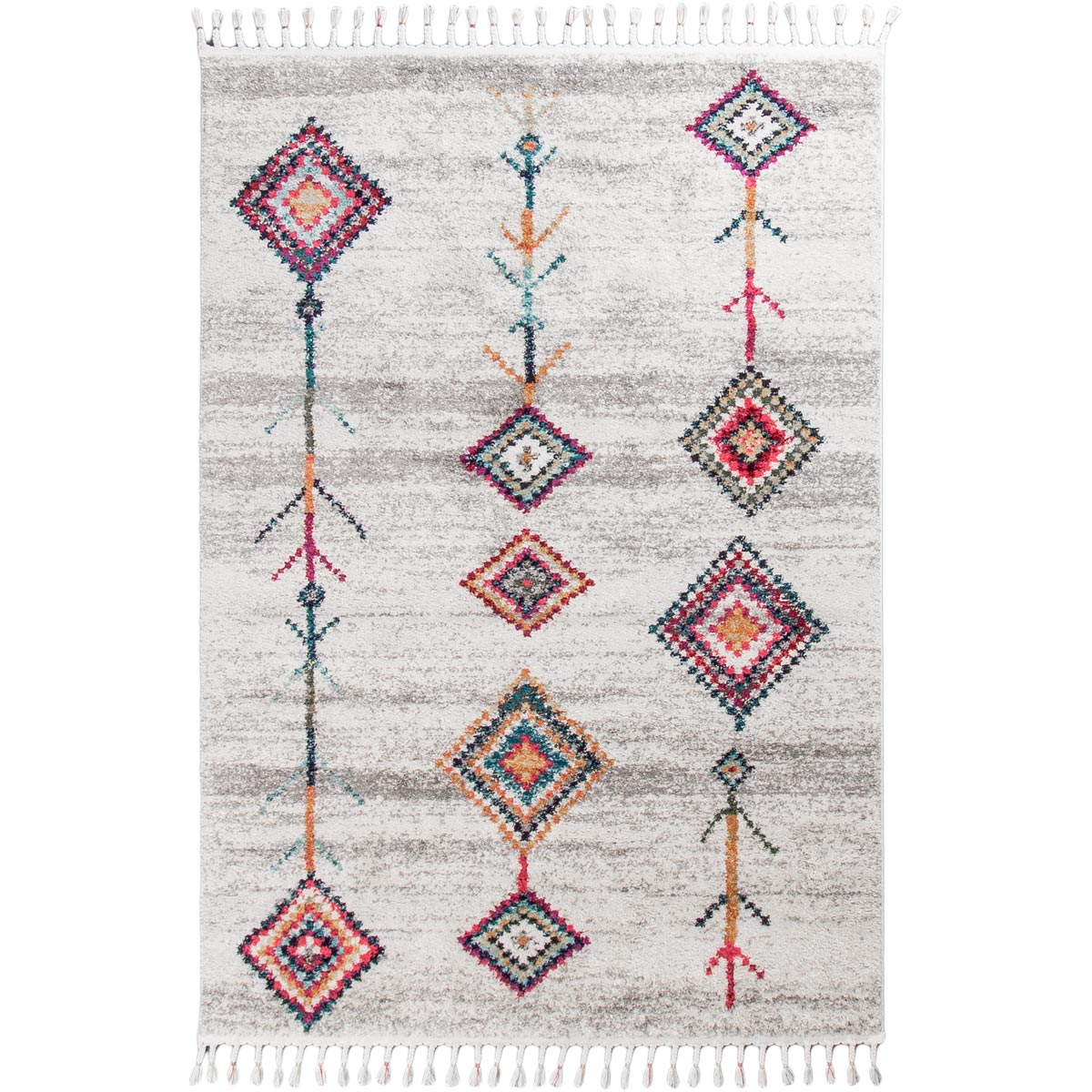 שטיח מיקונוס 01 קרם/אפור עם פרנזים | השטיח האדום