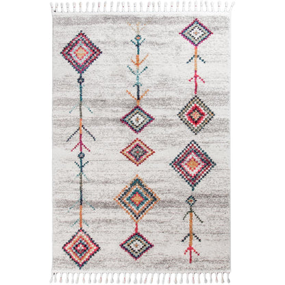 שטיח מיקונוס 01 קרם/אפור עם פרנזים | השטיח האדום