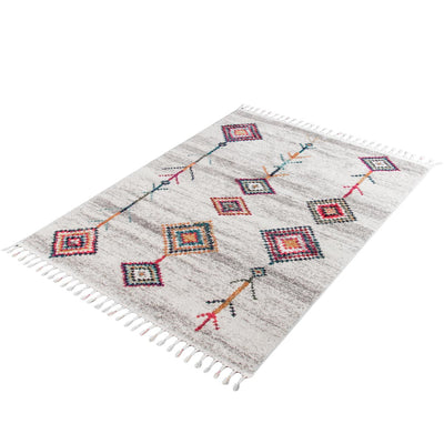 שטיח מיקונוס 01 קרם/אפור עם פרנזים | השטיח האדום