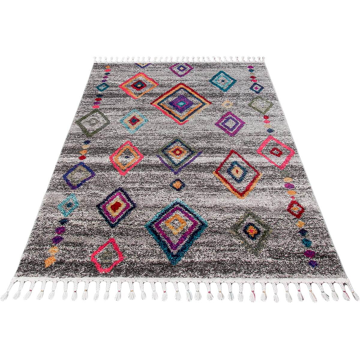 שטיח מיקונוס 03 אפור עם פרנזים | השטיח האדום