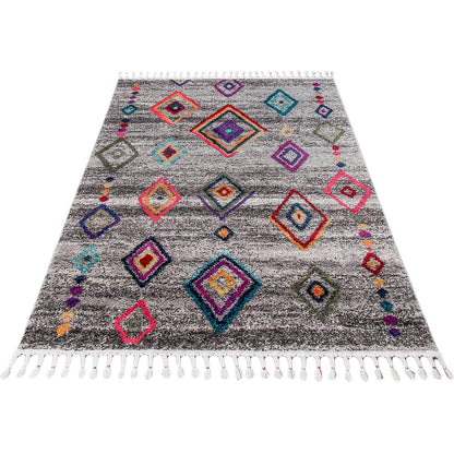 שטיח מיקונוס 03 אפור עם פרנזים | השטיח האדום