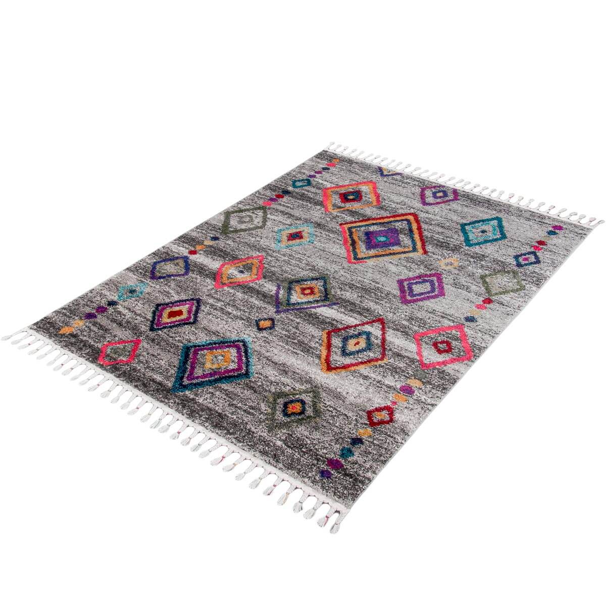 שטיח מיקונוס 03 אפור עם פרנזים | השטיח האדום