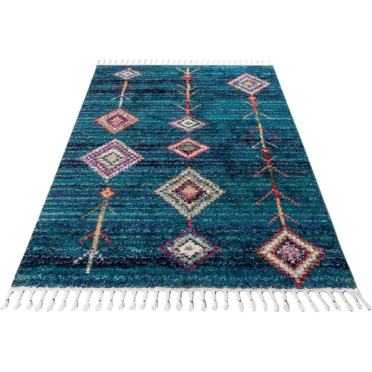 שטיח מיקונוס 01 כחול עם פרנזים | השטיח האדום
