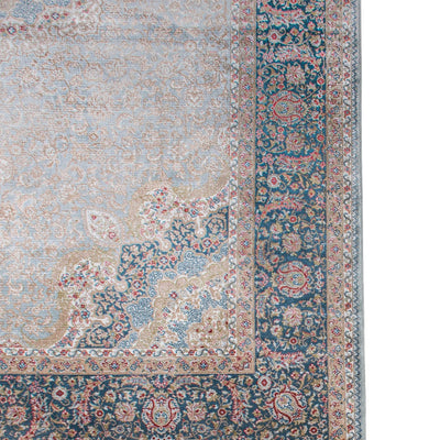 שטיח אספהאן 03 תכלת/קרם עם פרנזים | השטיח האדום