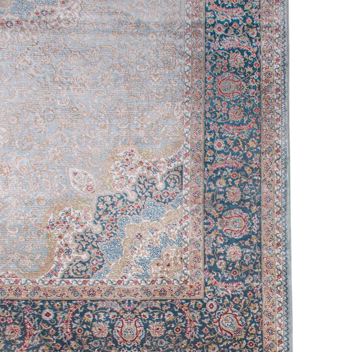 שטיח אספהאן 03 תכלת/קרם ראנר עם פרנזים | השטיח האדום