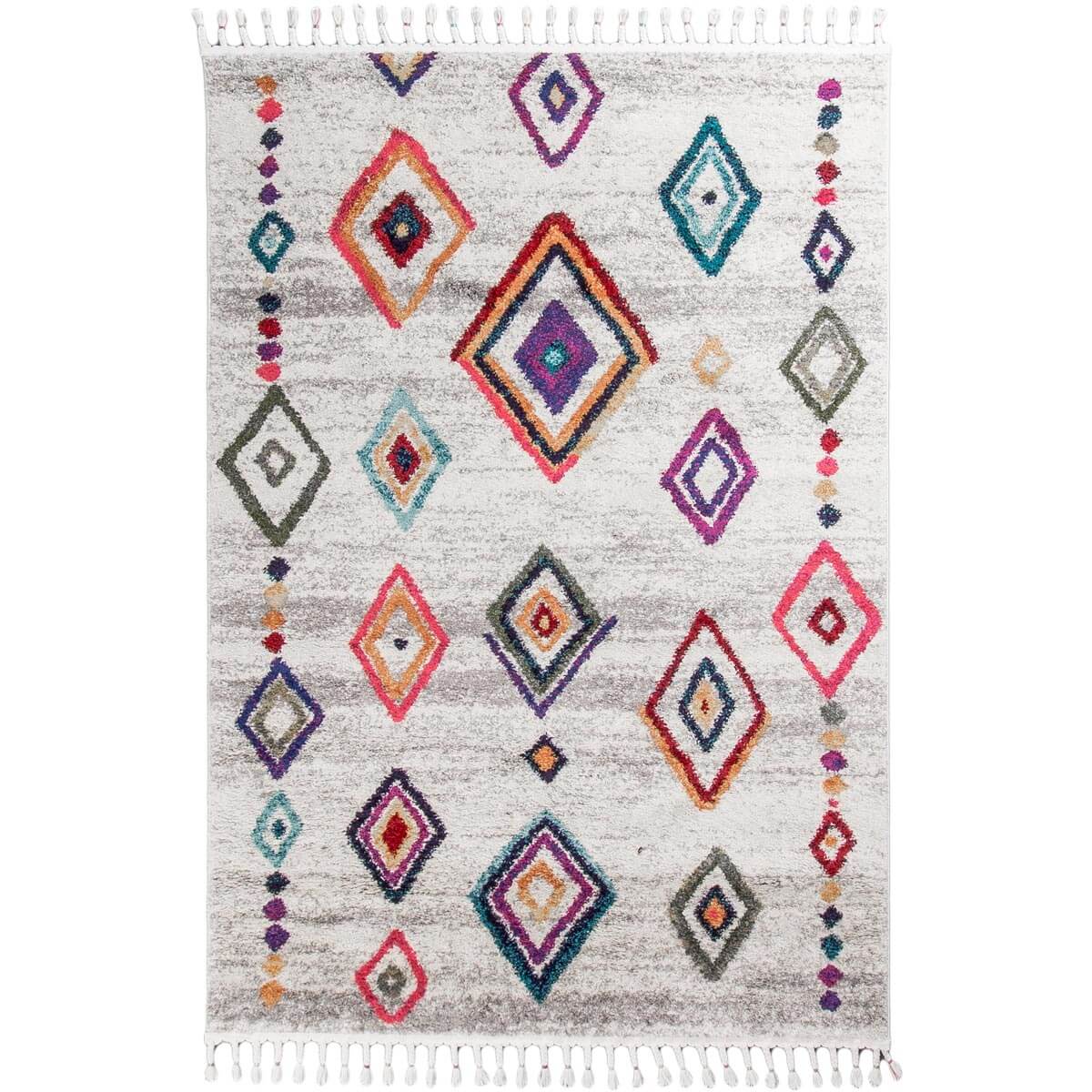 שטיח מיקונוס 03 קרם/אפור עם פרנזים | השטיח האדום