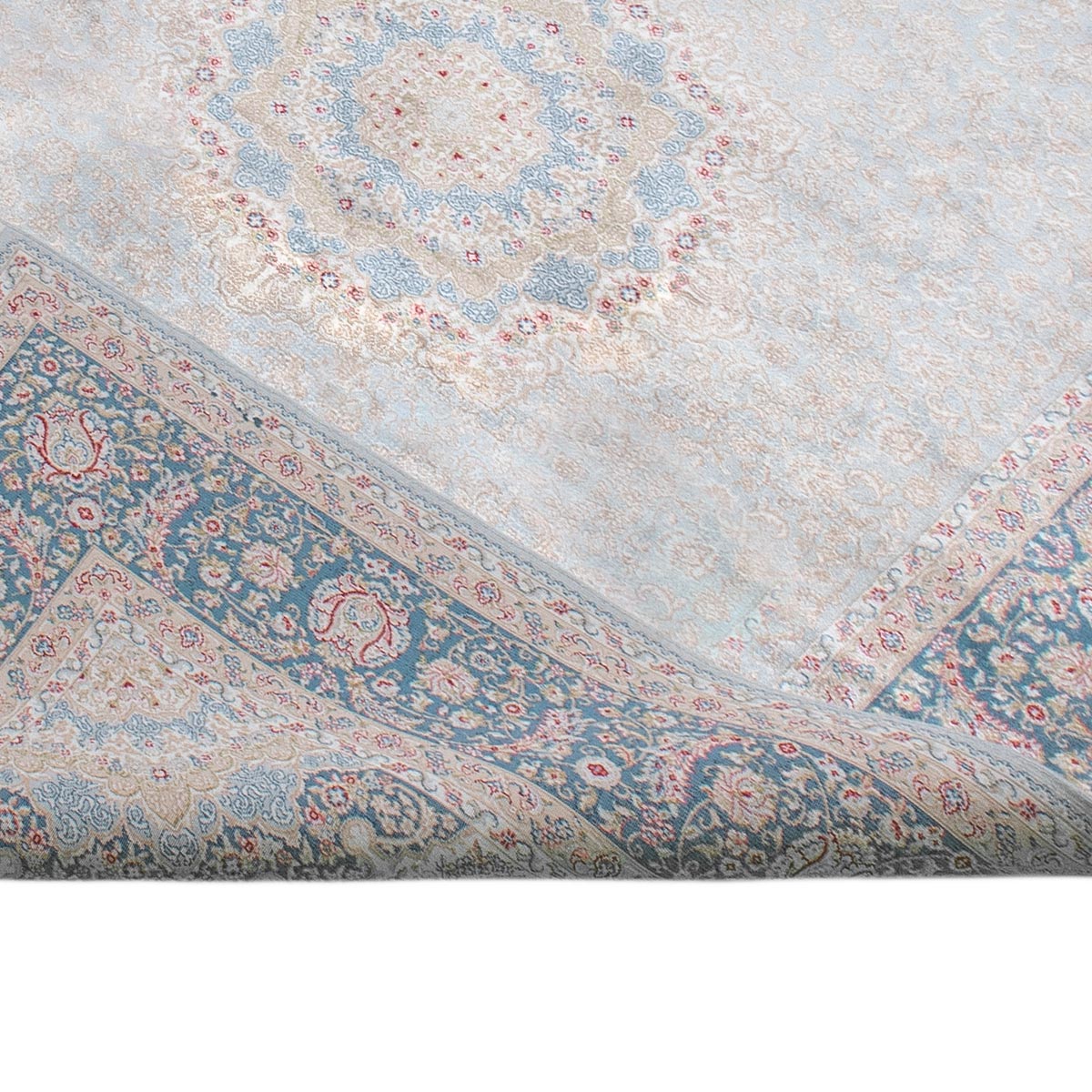 שטיח אספהאן 03 תכלת/קרם ראנר עם פרנזים | השטיח האדום