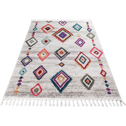 שטיח מיקונוס 03 קרם/אפור עם פרנזים | השטיח האדום