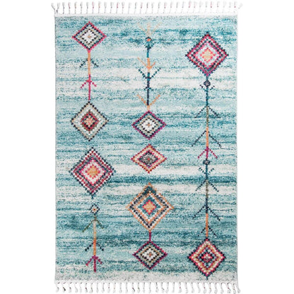 שטיח מיקונוס 01 טורקיז עם פרנזים | השטיח האדום