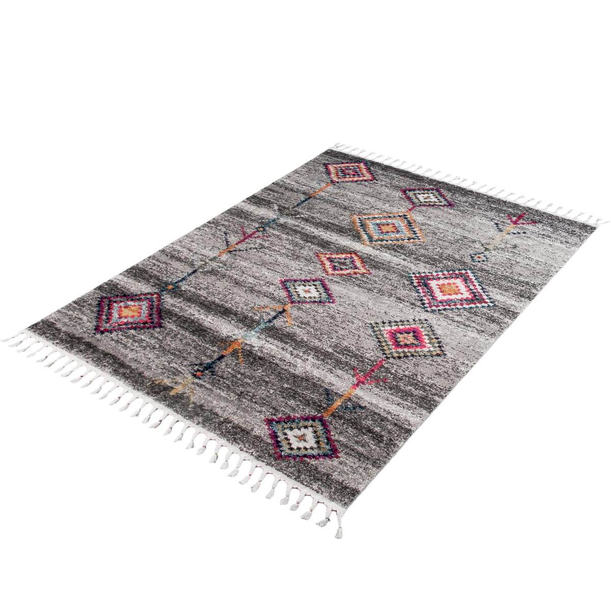שטיח מיקונוס 01 אפור עם פרנזים | השטיח האדום
