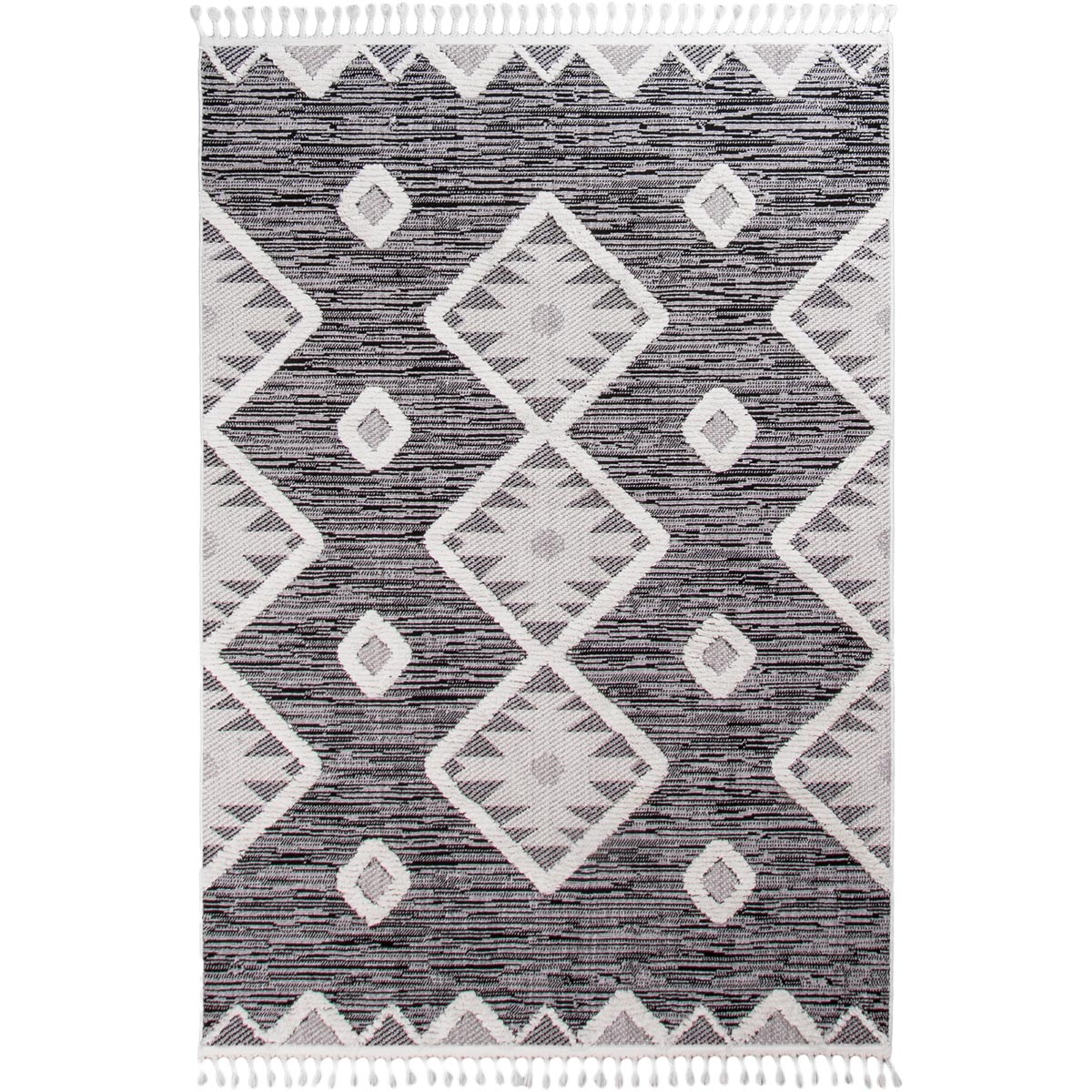 שטיח אטלס 04 אפור כהה עם פרנזים | השטיח האדום