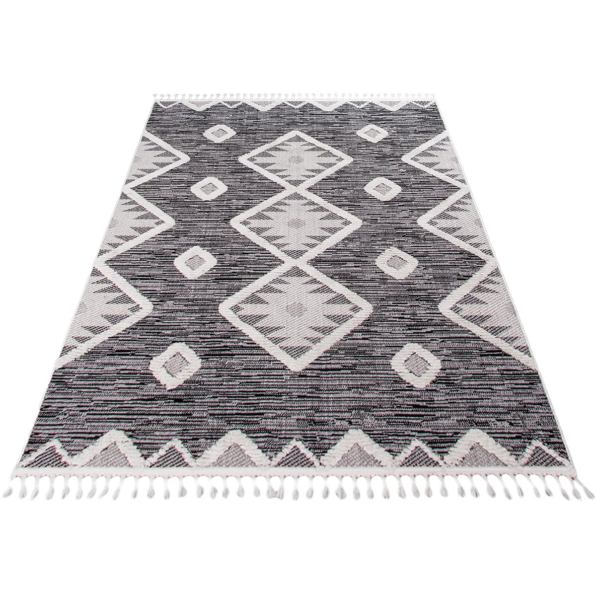 שטיח אטלס 04 אפור כהה עם פרנזים | השטיח האדום