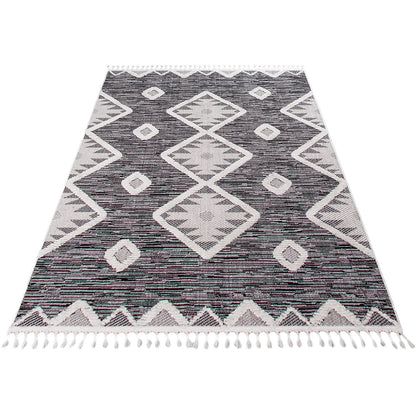 שטיח אטלס 04 אפור כהה עם פרנזים | השטיח האדום