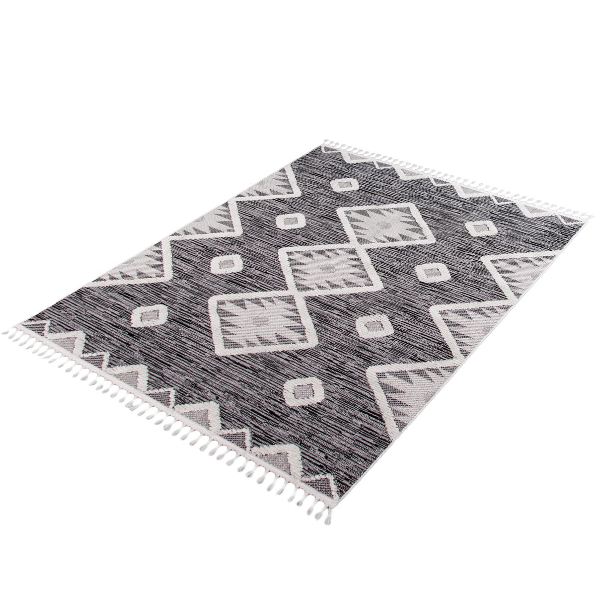 שטיח אטלס 04 אפור כהה עם פרנזים | השטיח האדום