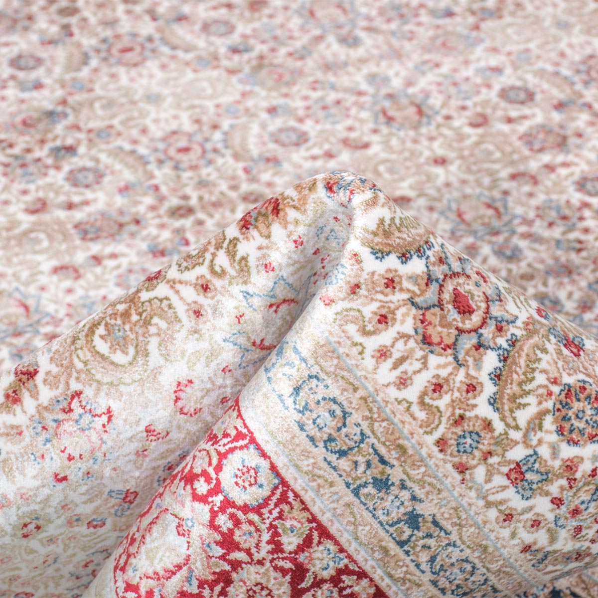 שטיח אספהאן 01 בז'/אדום עם פרנזים | השטיח האדום