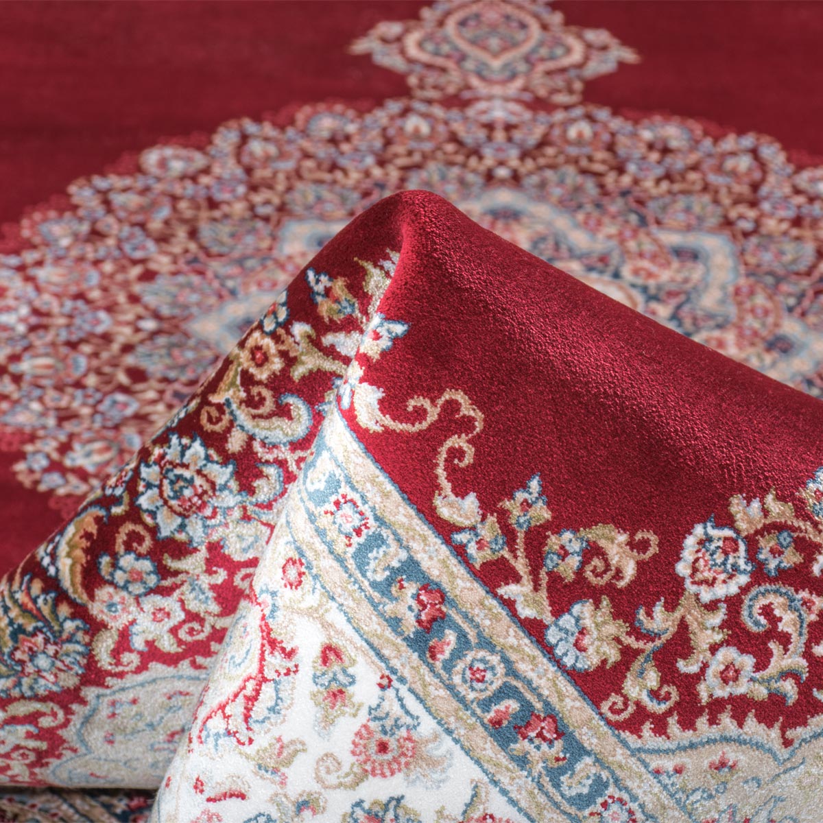 שטיח אספהאן 04 בז'/אדום ראנר עם פרנזים | השטיח האדום
